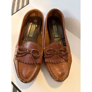 The Leather Collection Brown Kiltie Loafers Fringe Bow Shoes Womens 7.5 1720 488